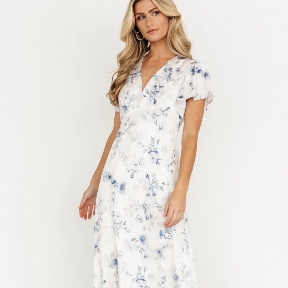 Baltic Born White Maxi Dress with Blue Floral Print